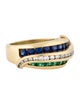 Charles Krypell 18K Diamond, Emerald & Sapphire Three Row Band