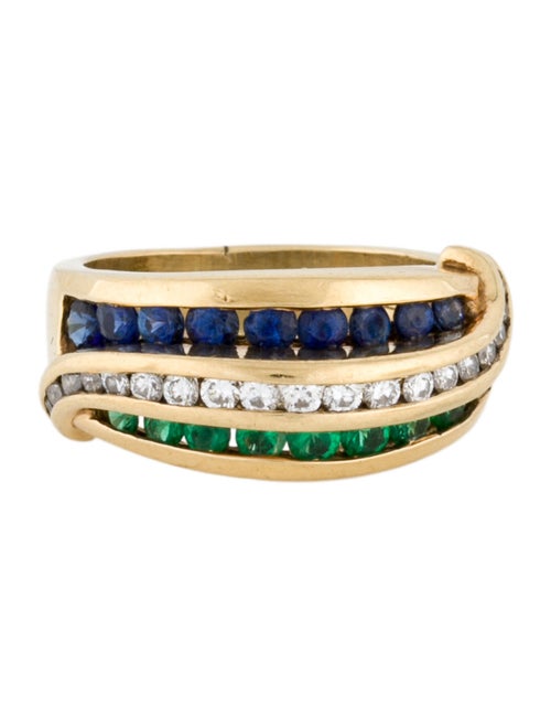 Charles Krypell 18K Diamond, Emerald & Sapphire Three Row Band