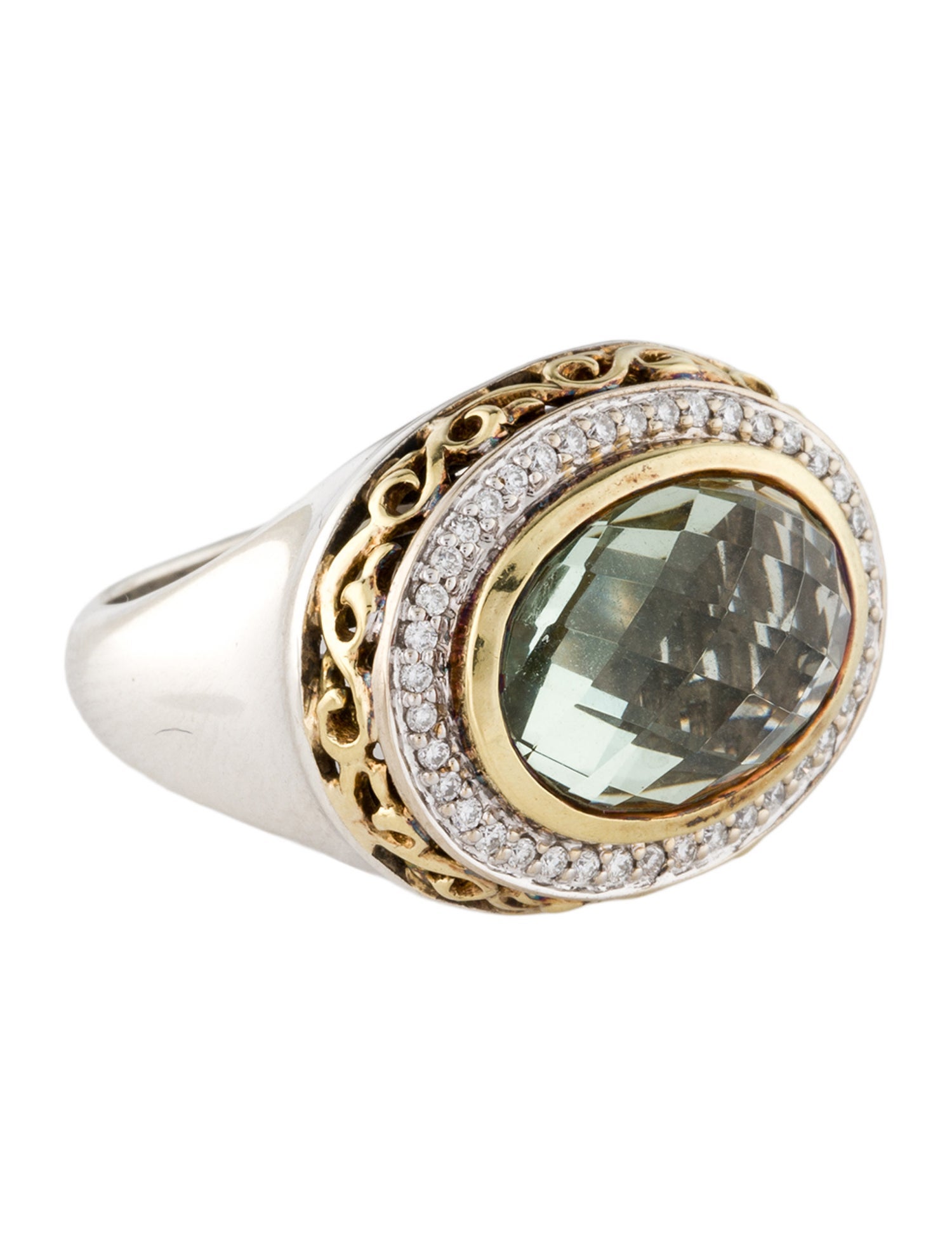 Charles Krypell Two-Tone Prasiolite & Diamond Cocktail Ring