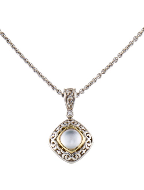 Charles Krypell Mother Of Pearl, Quartz & Diamond Pendant Necklace
