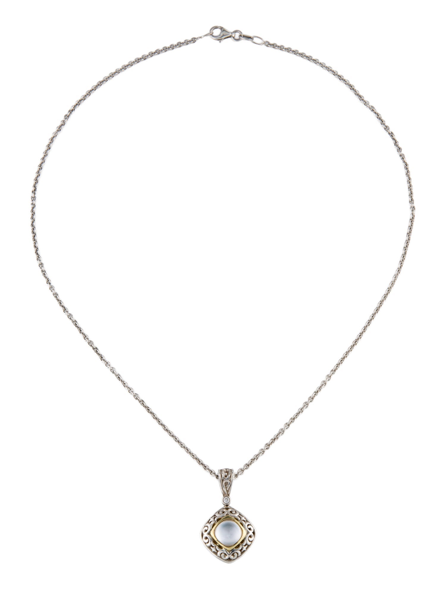 Charles Krypell Mother Of Pearl, Quartz & Diamond Pendant Necklace