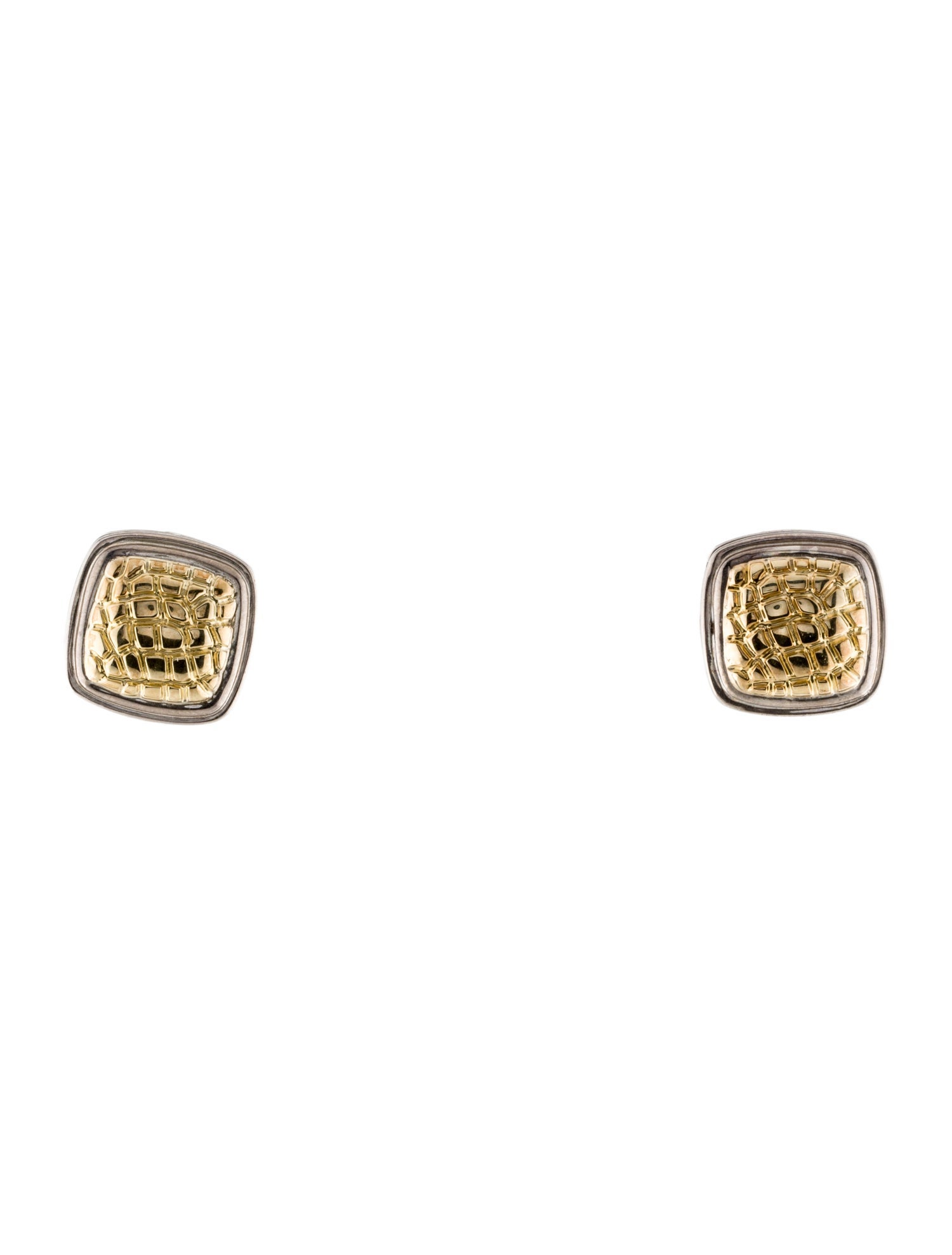 Charles Krypell Two-Tone Embossed Square Earclips