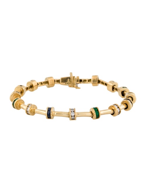 Charles Krypell 18K Emerald, Sapphire, & Diamond Link Bracelet