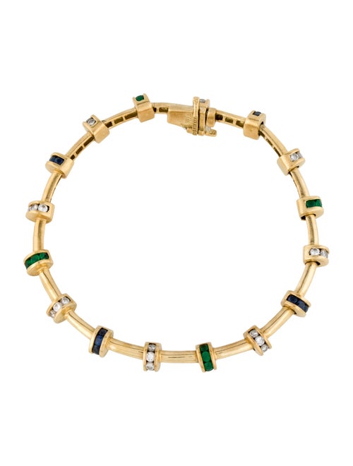 Charles Krypell 18K Emerald, Sapphire, & Diamond Link Bracelet