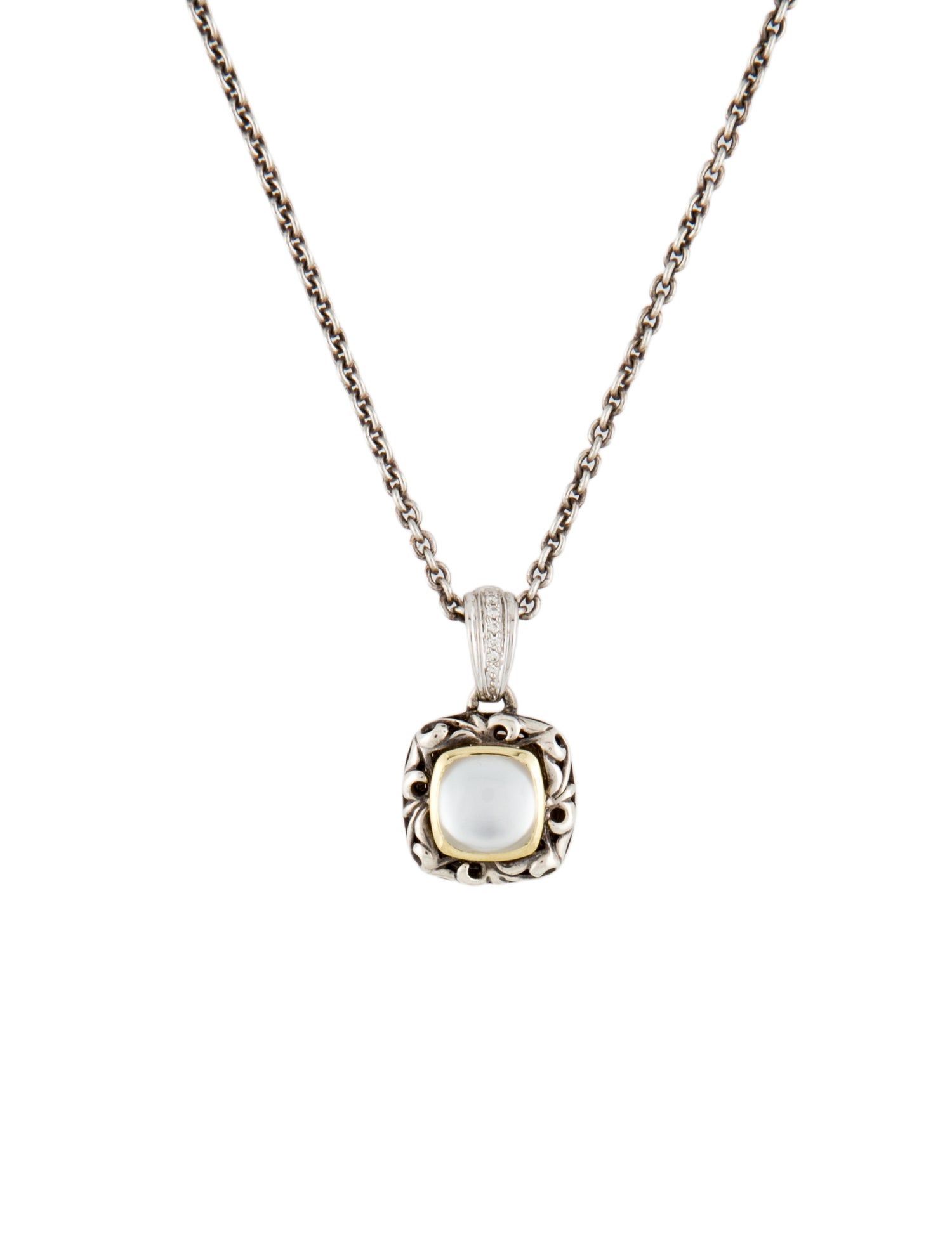 Charles Krypell Diamond, Mother of Pearl & Quartz Doublet Pendant Necklace