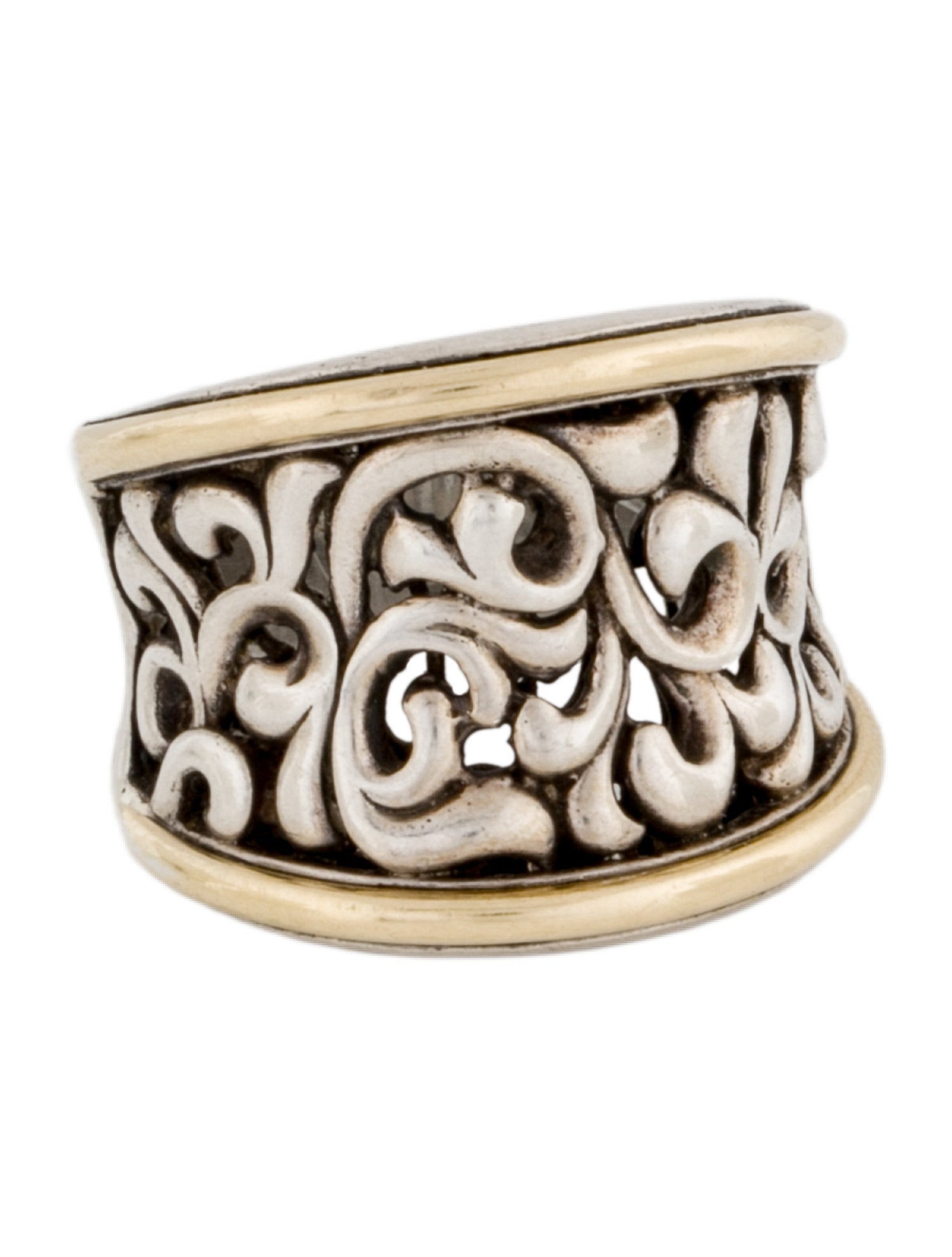 Charles Krypell Two-Tone Ivy Lace Concave Saddle Ring