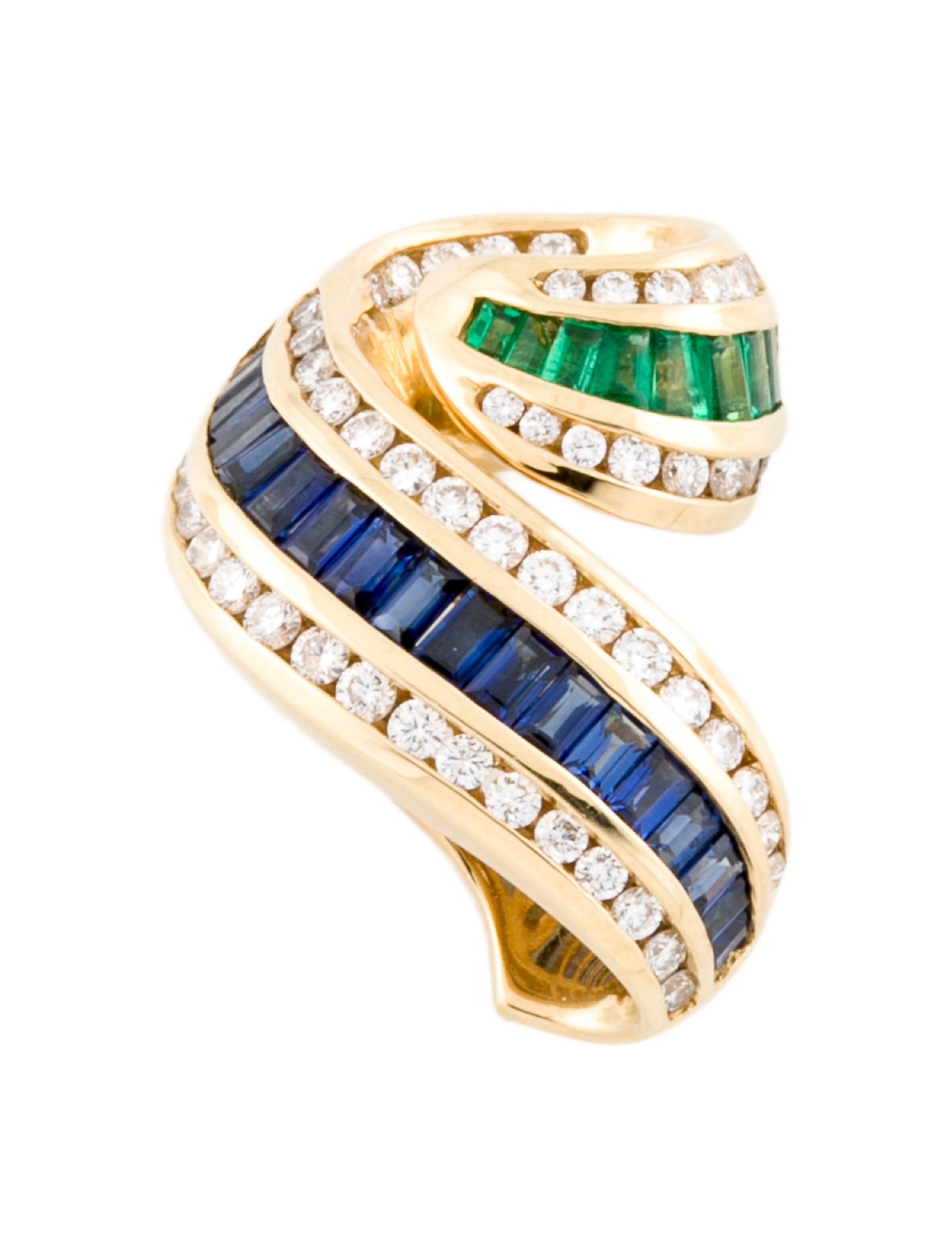 Charles Krypell 18K Sapphire, Emerald, & Diamond Ribbon Slide Pendant
