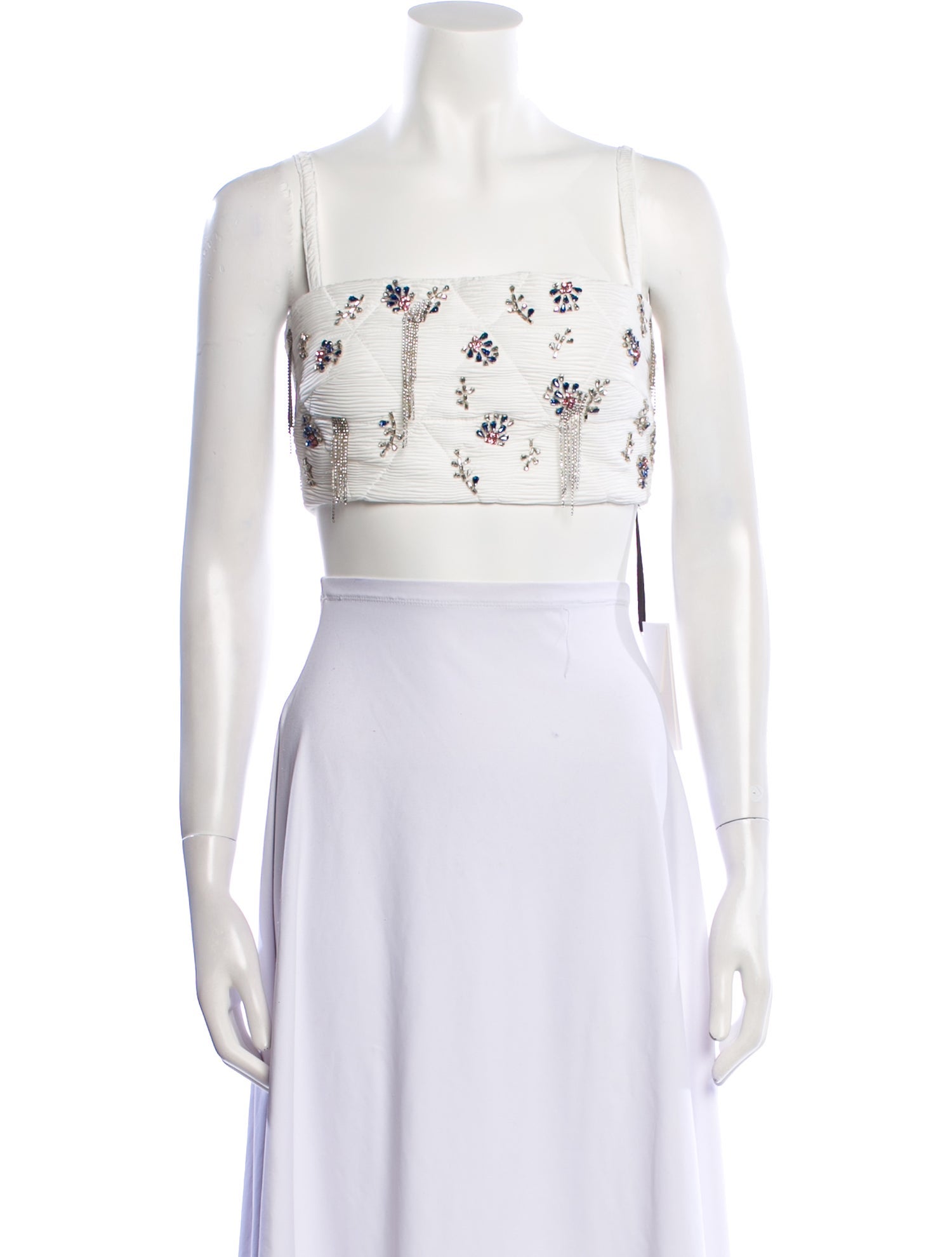 Claudia Li Floral Print Square Neckline Crop Top