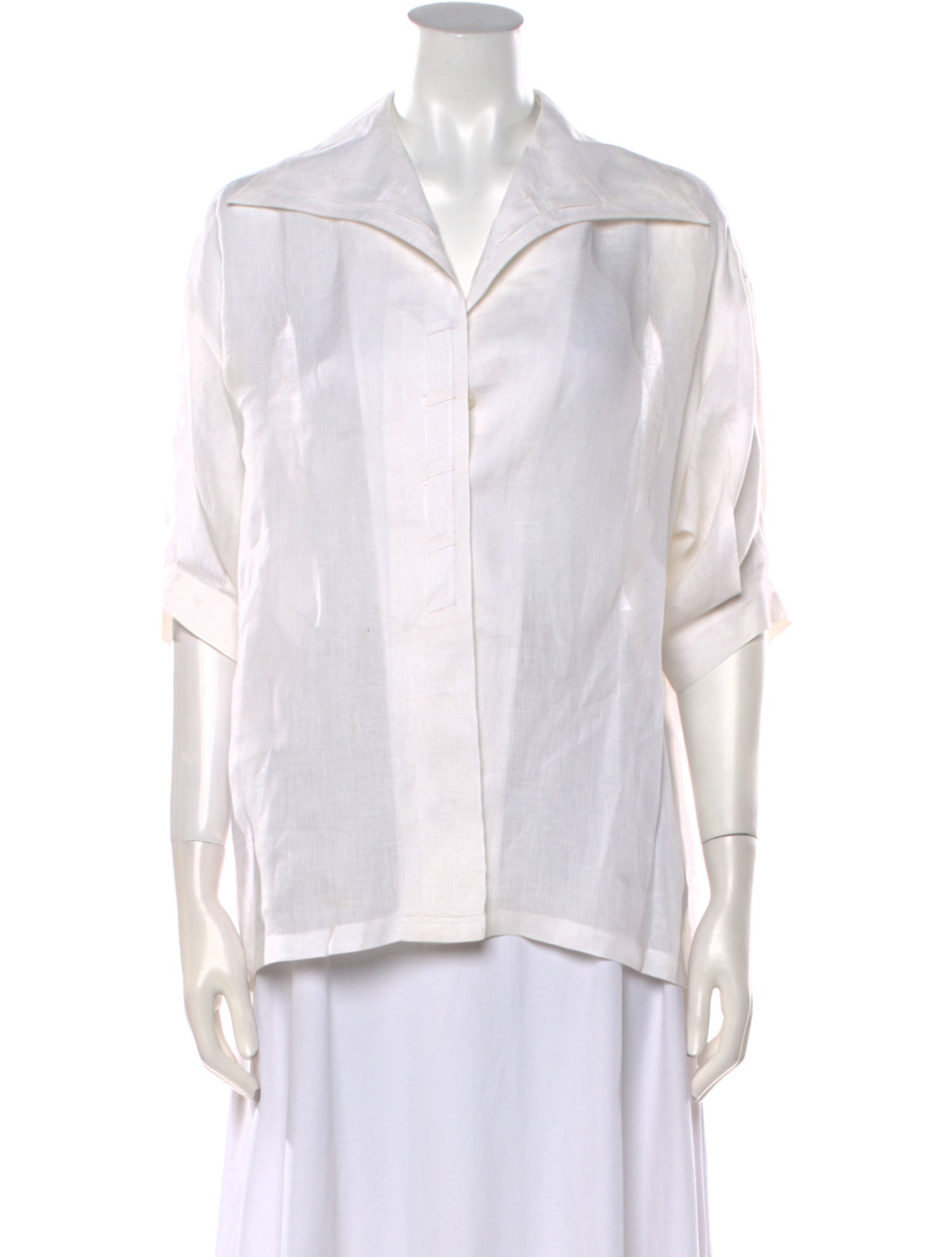 Claude Montana V-Neck Three-Quarter Sleeve Button-Up Top
