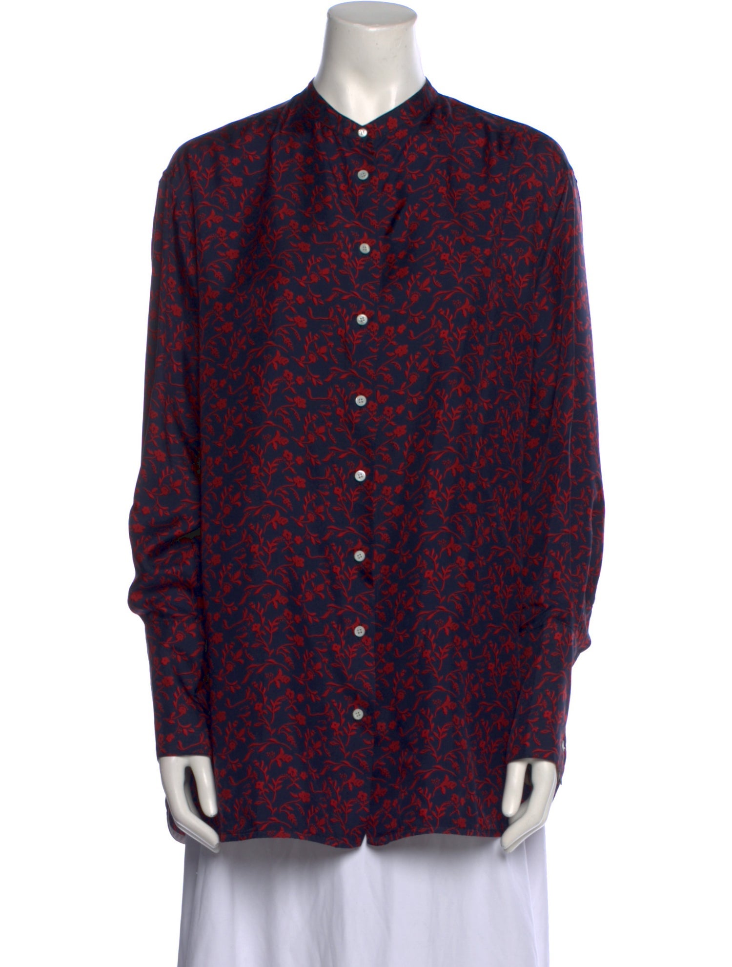 Calvin Klein 205W39NYC Silk Floral Print Button-Up Top