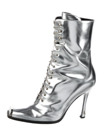 Calvin Klein 205W39NYC Patent Leather Cutout Accent Lace-Up Boots