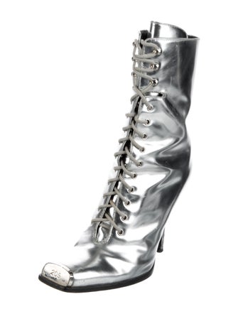 Calvin Klein 205W39NYC Patent Leather Cutout Accent Lace-Up Boots