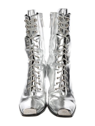 Calvin Klein 205W39NYC Patent Leather Cutout Accent Lace-Up Boots