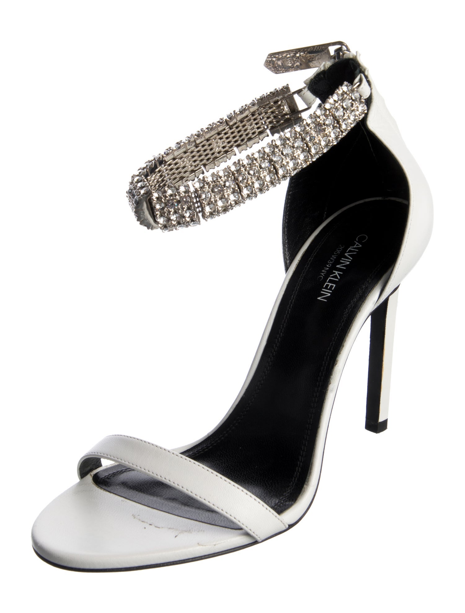 Calvin Klein 205W39NYC Leather Crystal Embellishments Sandals