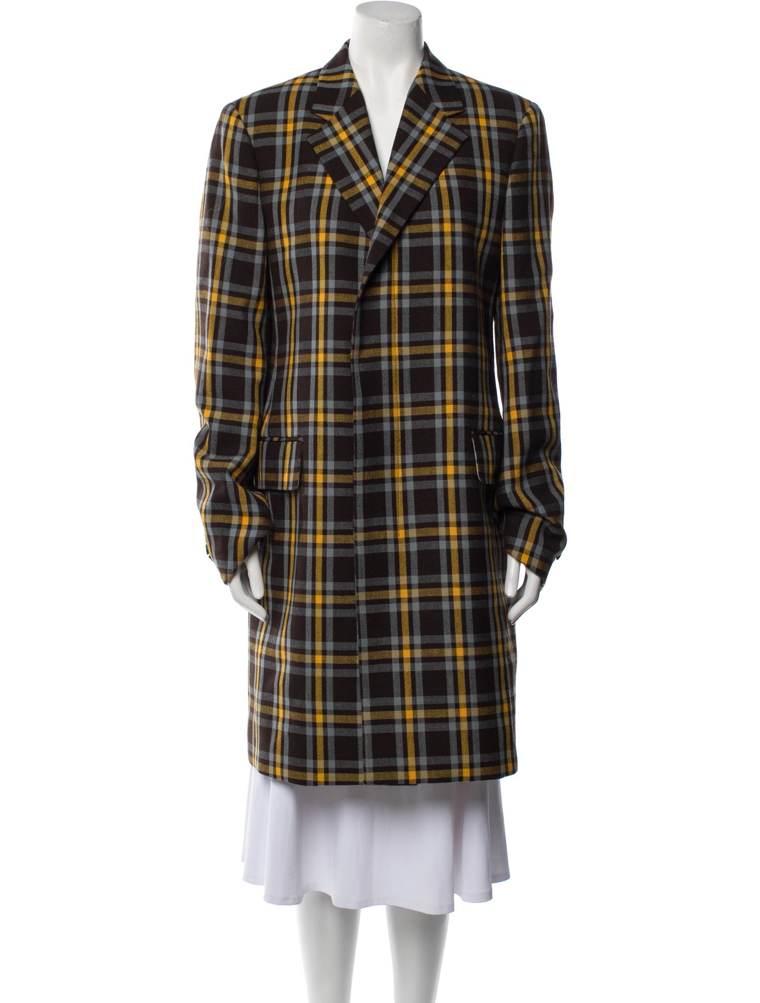Calvin Klein 205W39NYC Virgin Wool Plaid Print Trench Coat