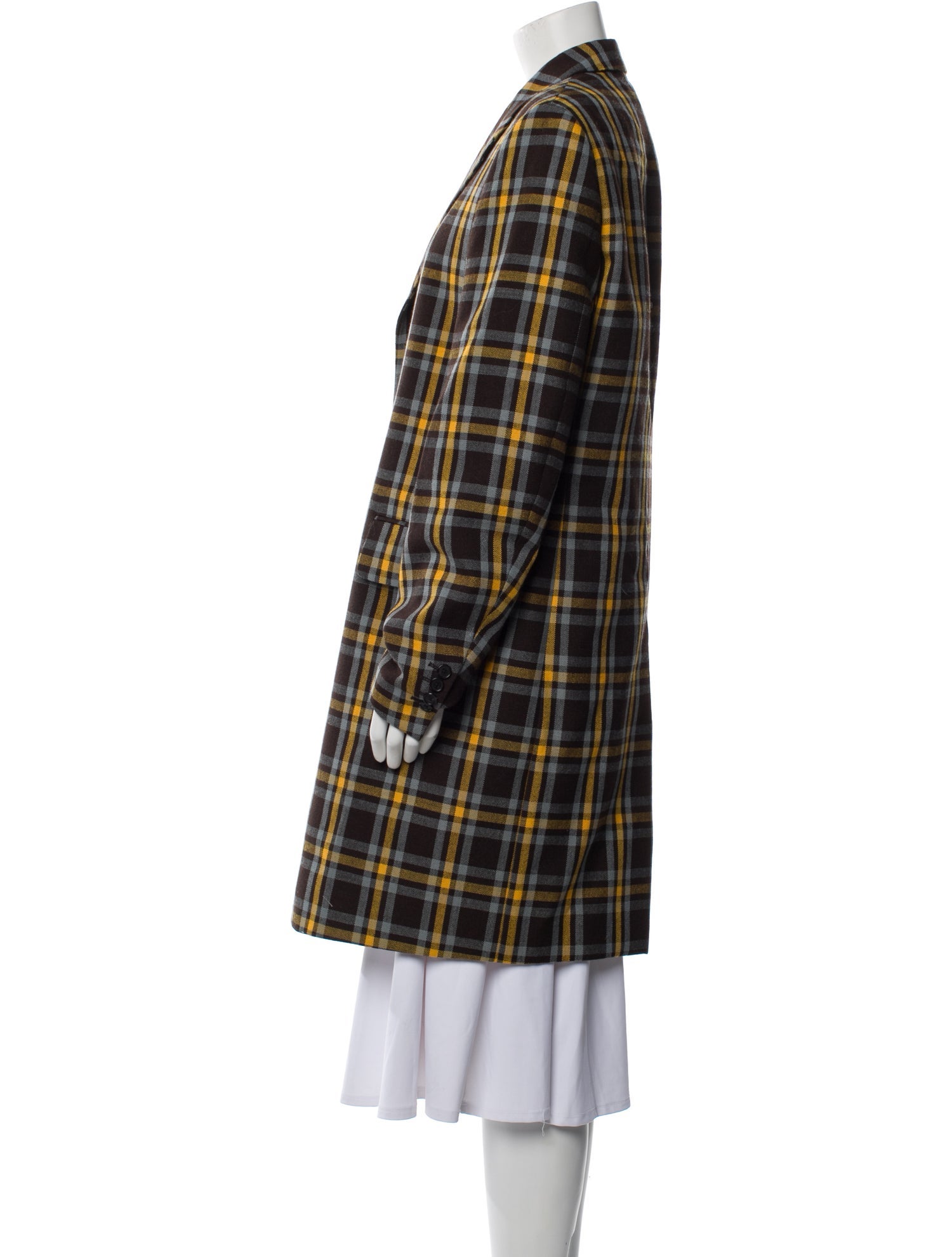 Calvin Klein 205W39NYC Virgin Wool Plaid Print Trench Coat