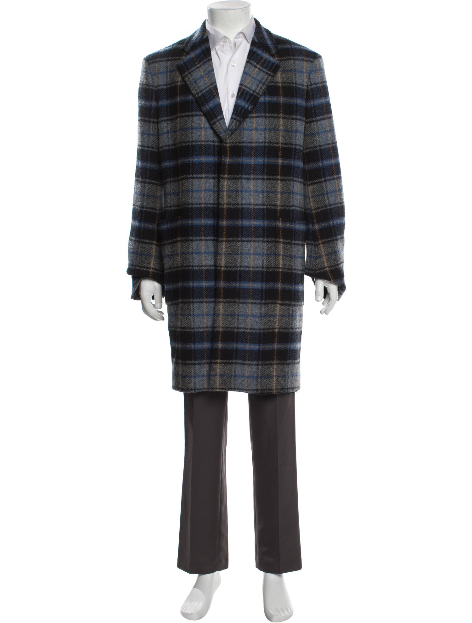 Calvin Klein 205W39NYC Wool Plaid Print Overcoat