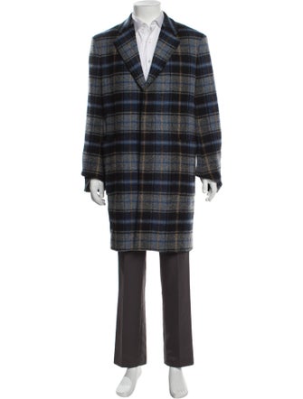 Calvin Klein 205W39NYC Wool Plaid Print Overcoat