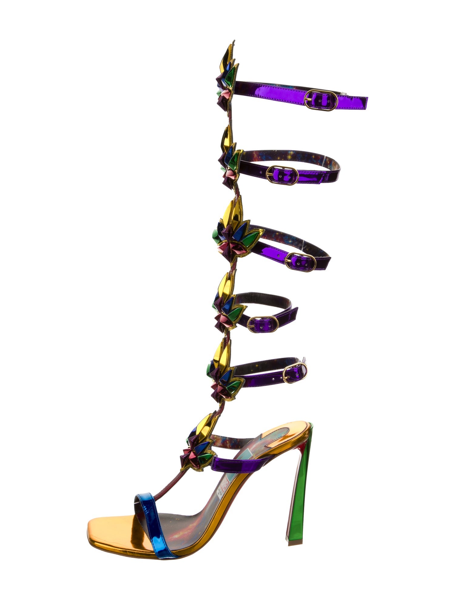 Christian Louboutin x MARVEL Patent Leather Colorblock Pattern Gladiator Sandals