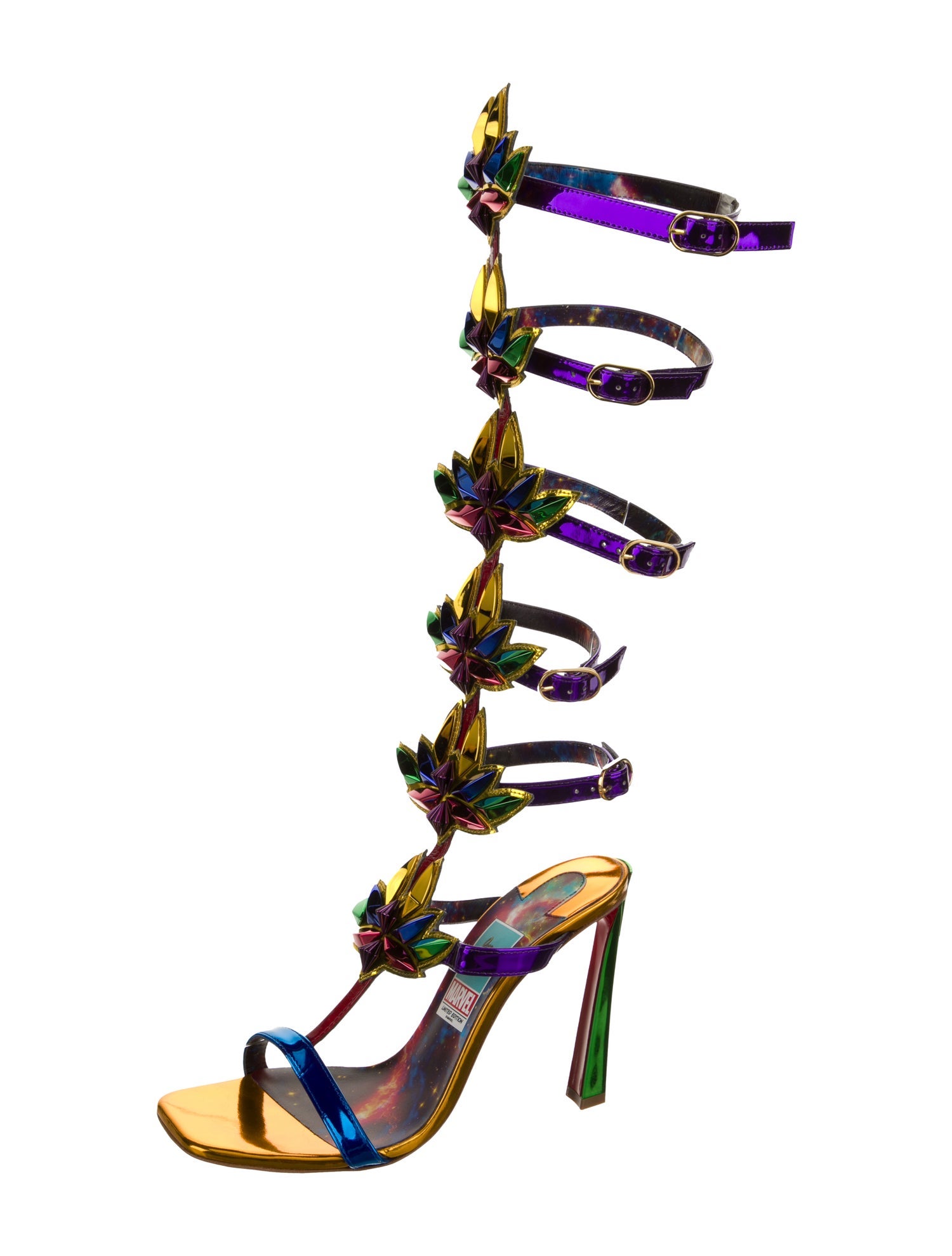 Christian Louboutin x MARVEL Patent Leather Colorblock Pattern Gladiator Sandals
