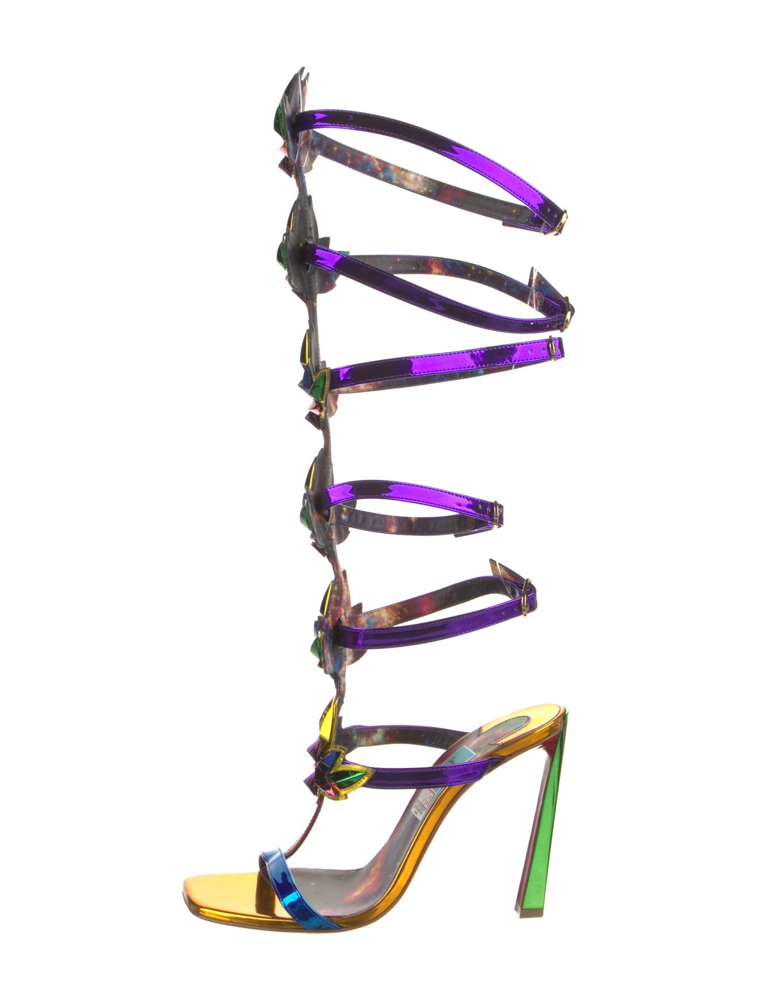 Christian Louboutin x MARVEL Patent Leather Colorblock Pattern Gladiator Sandals
