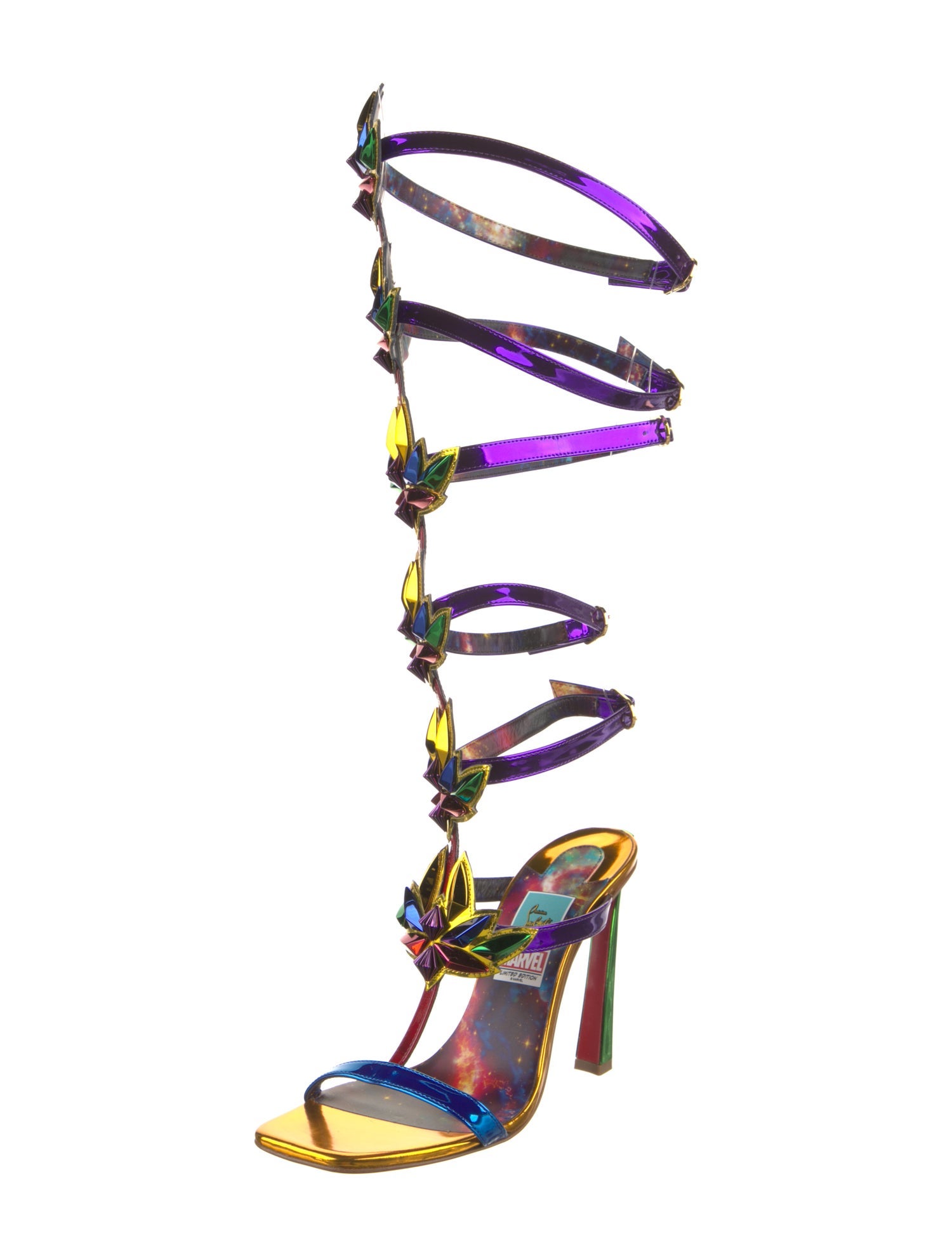 Christian Louboutin x MARVEL Patent Leather Colorblock Pattern Gladiator Sandals