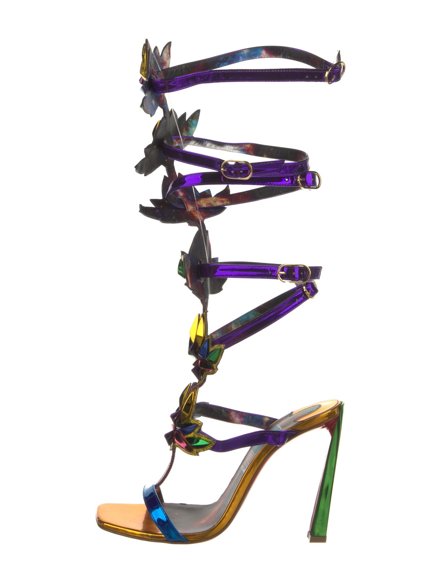 Christian Louboutin x MARVEL Patent Leather Colorblock Pattern Gladiator Sandals