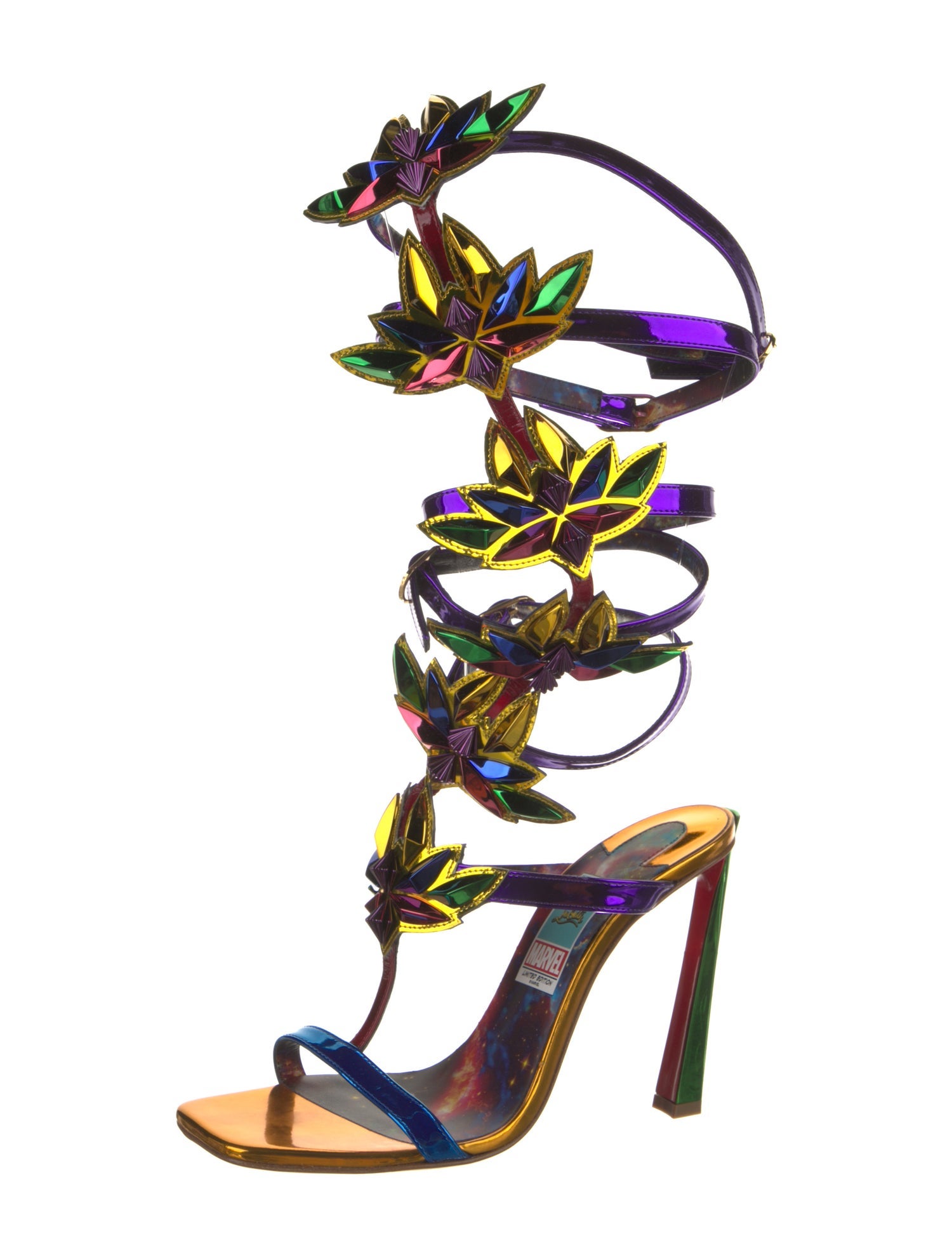 Christian Louboutin x MARVEL Patent Leather Colorblock Pattern Gladiator Sandals