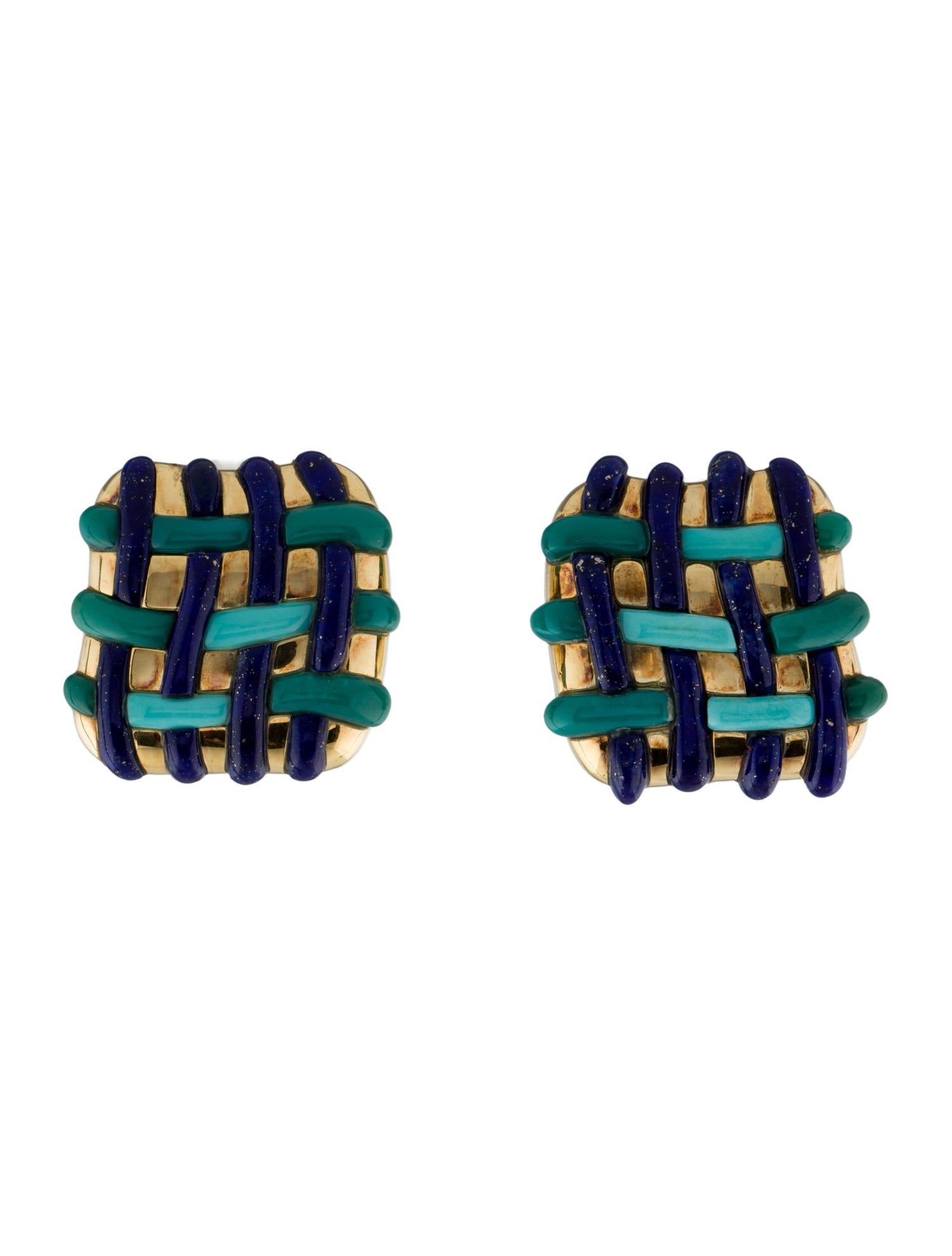 Angela Cummings Vintage 18K Turquoise & Lapis Lazuli Clip-On Earrings