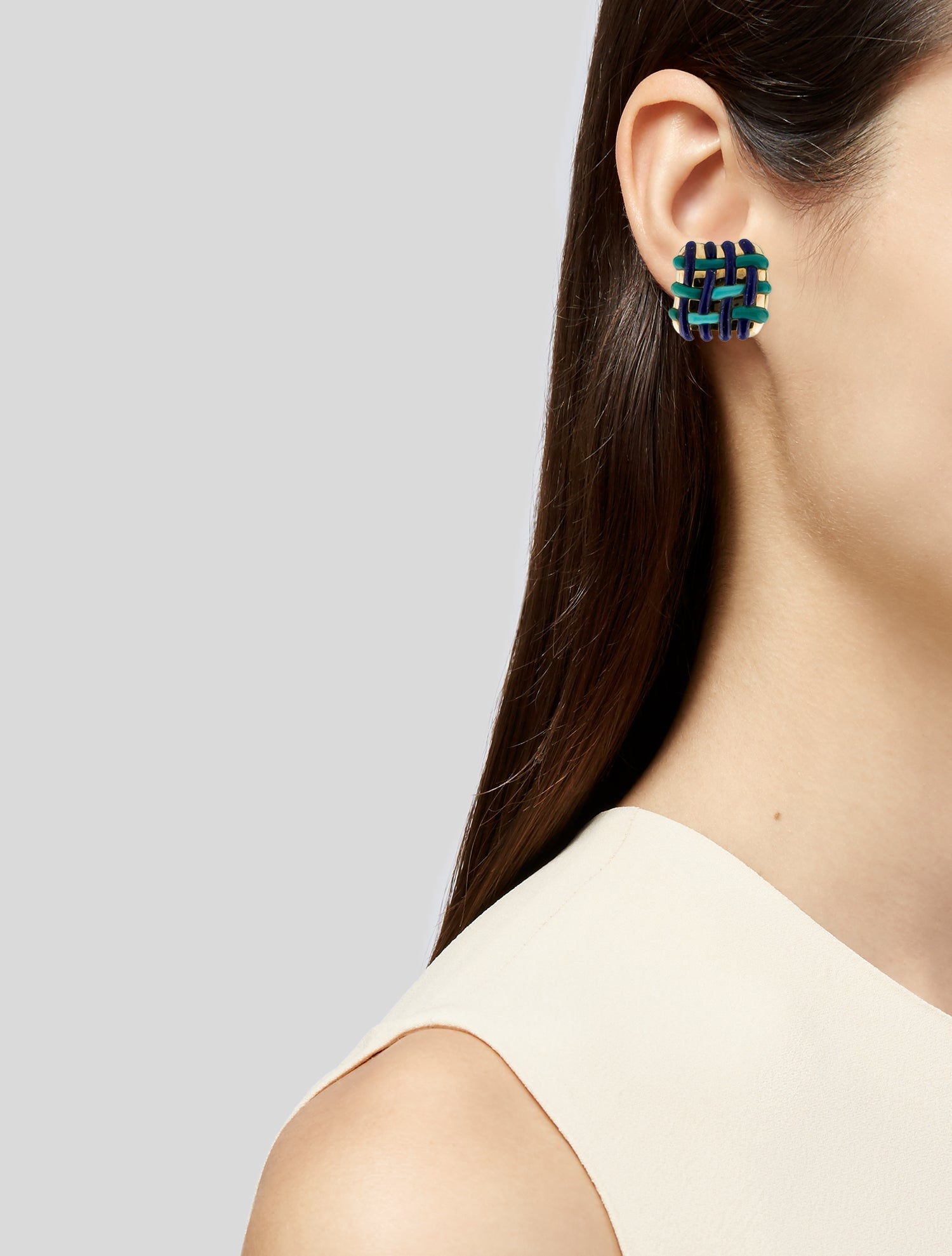 Angela Cummings Vintage 18K Turquoise & Lapis Lazuli Clip-On Earrings