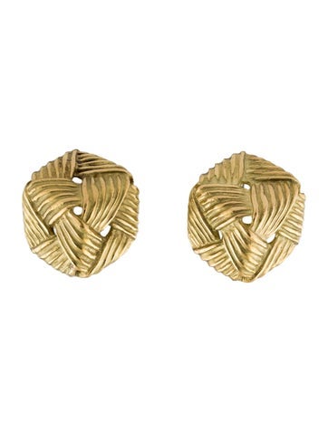Pre-owned Angela Cummings 18k Vintage Basketweave Earclip Earrings In Multi