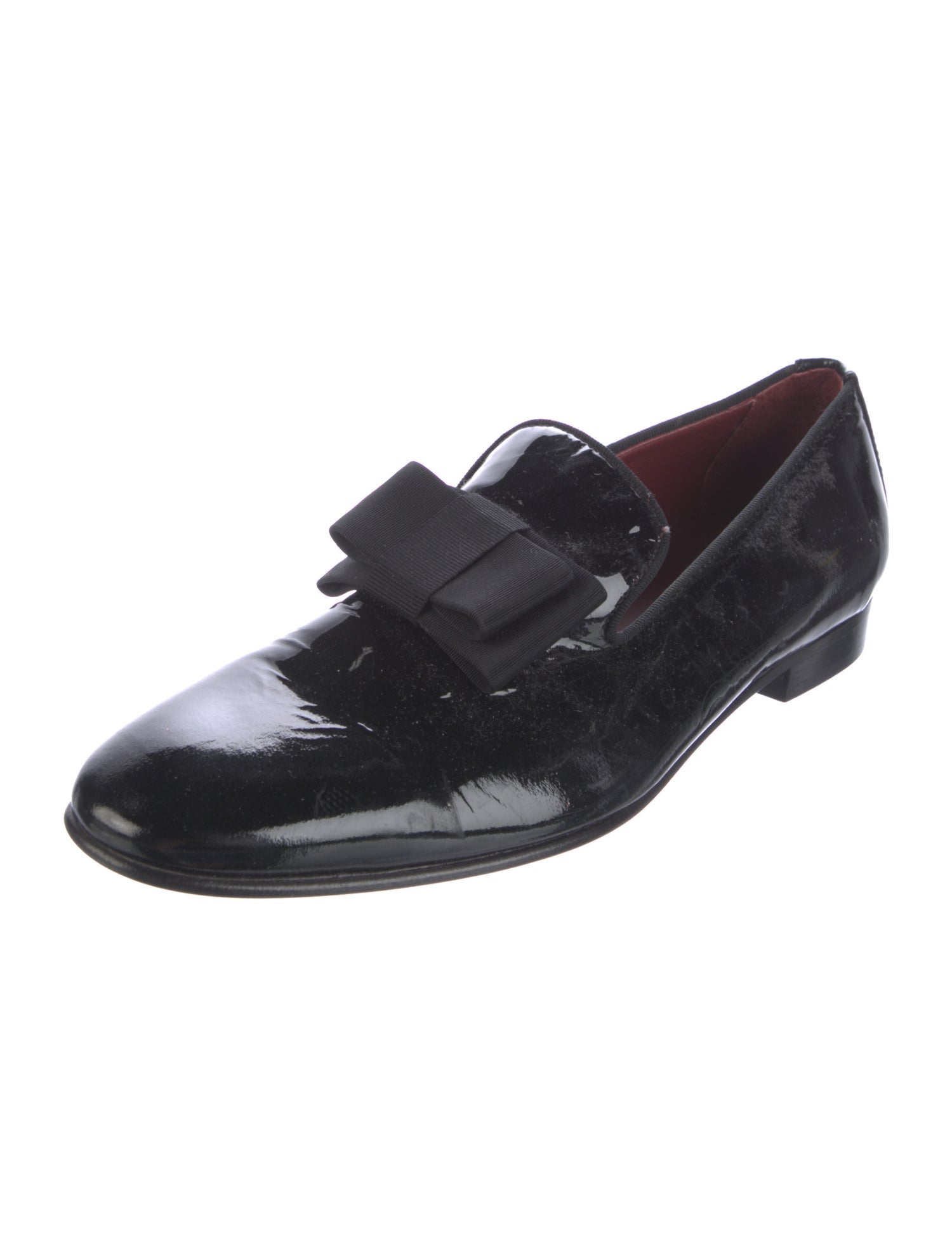 Canali Patent Leather Bow Accents Loafers Black Flats, Shoes
