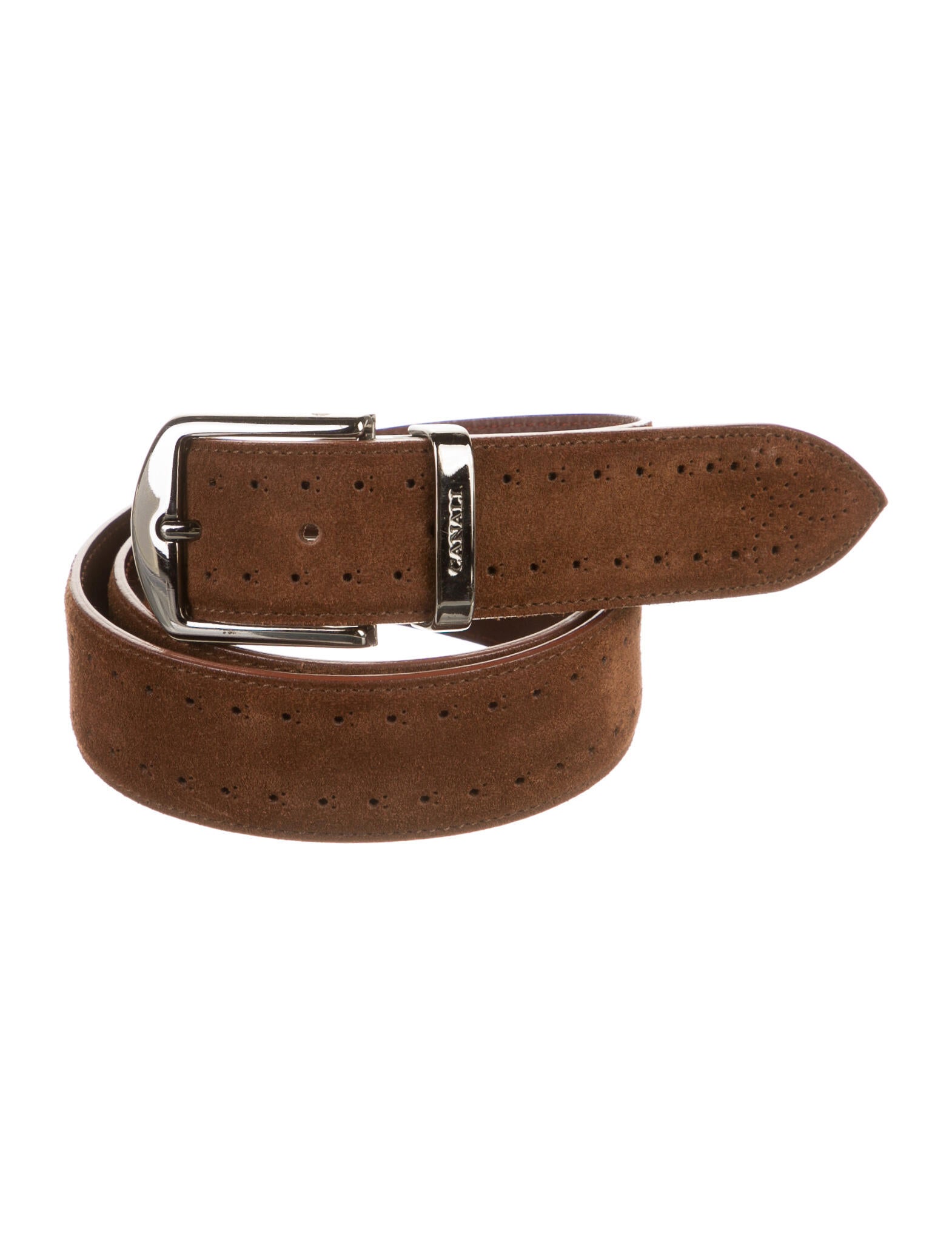 Canali Suede Lasercut Accents Belt Brown Belts, Accessories