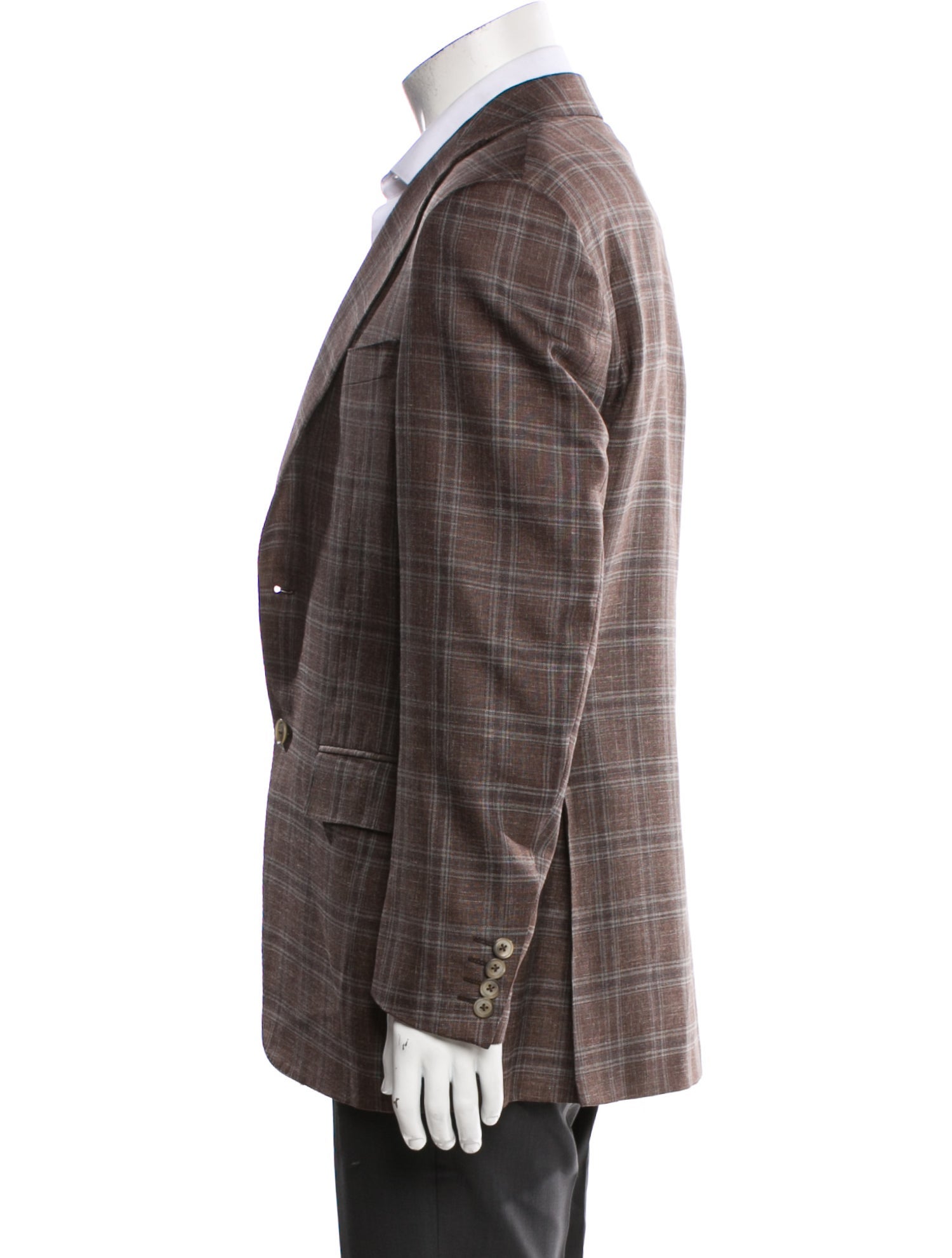 Canali Linen Plaid Print Blazer