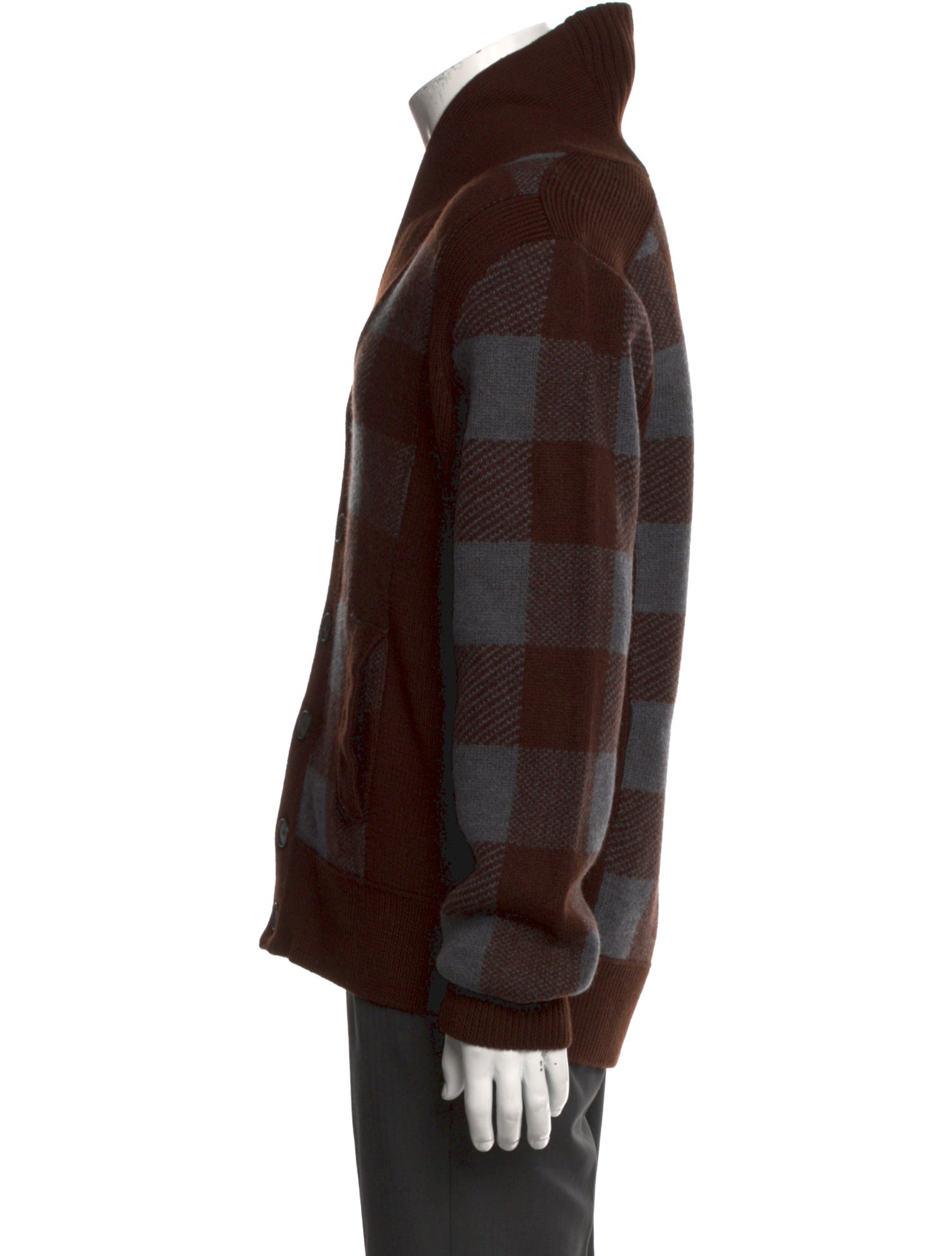 Canali Wool Plaid Print Cardigan w/ Tags