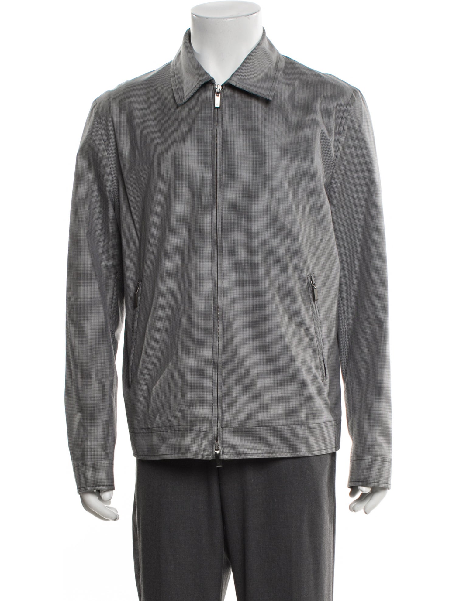 Canali Plaid Print Moto Jacket