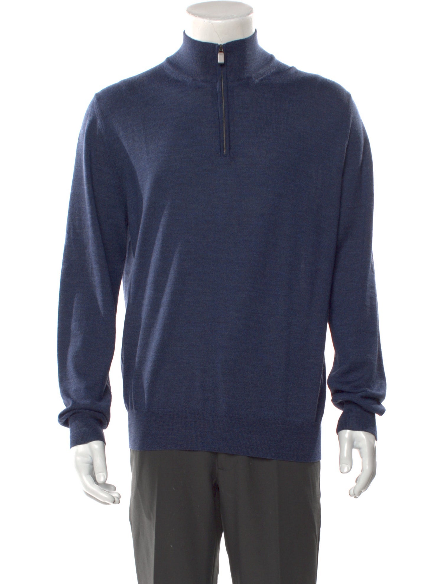 Canali Merino Wool Mock Neck Polo Sweater