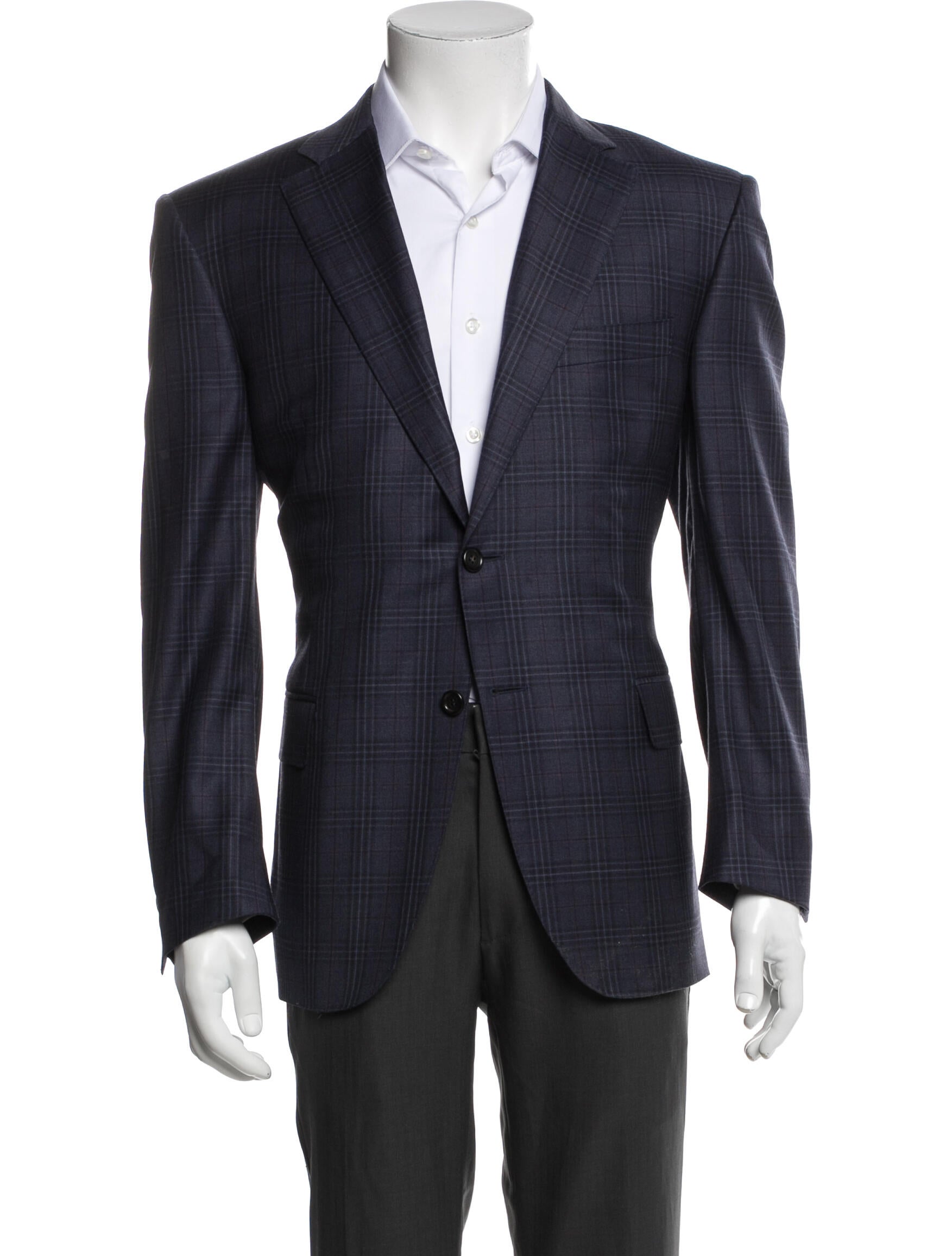 Canali Wool Plaid Print Blazer
