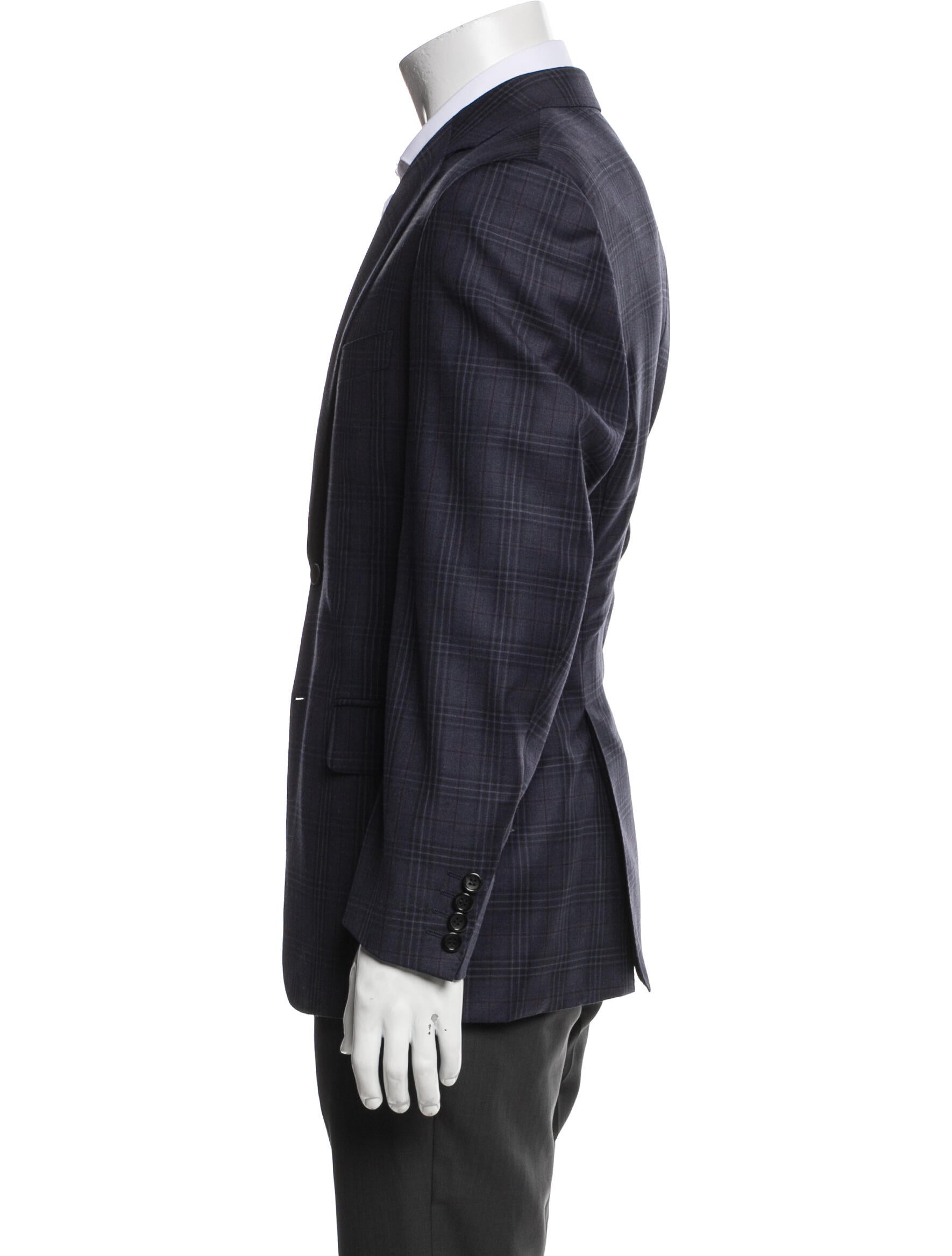Canali Wool Plaid Print Blazer