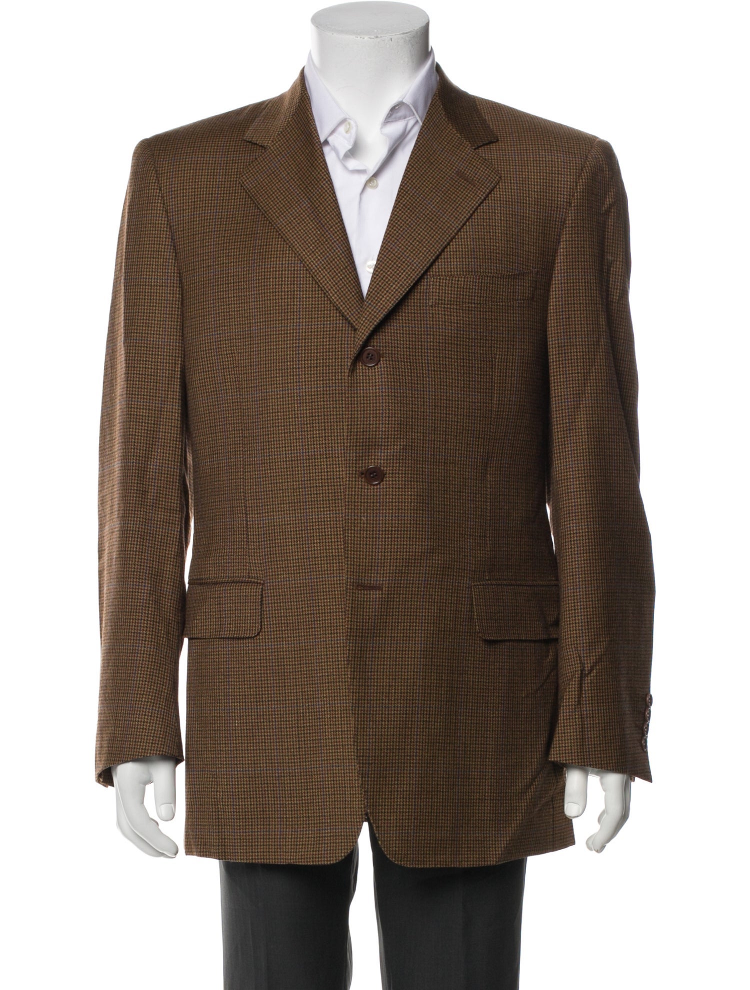 Canali Wool Houndstooth Print Peacoat