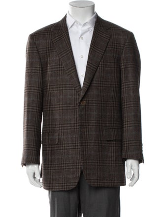 Canali Wool Plaid Print Coat