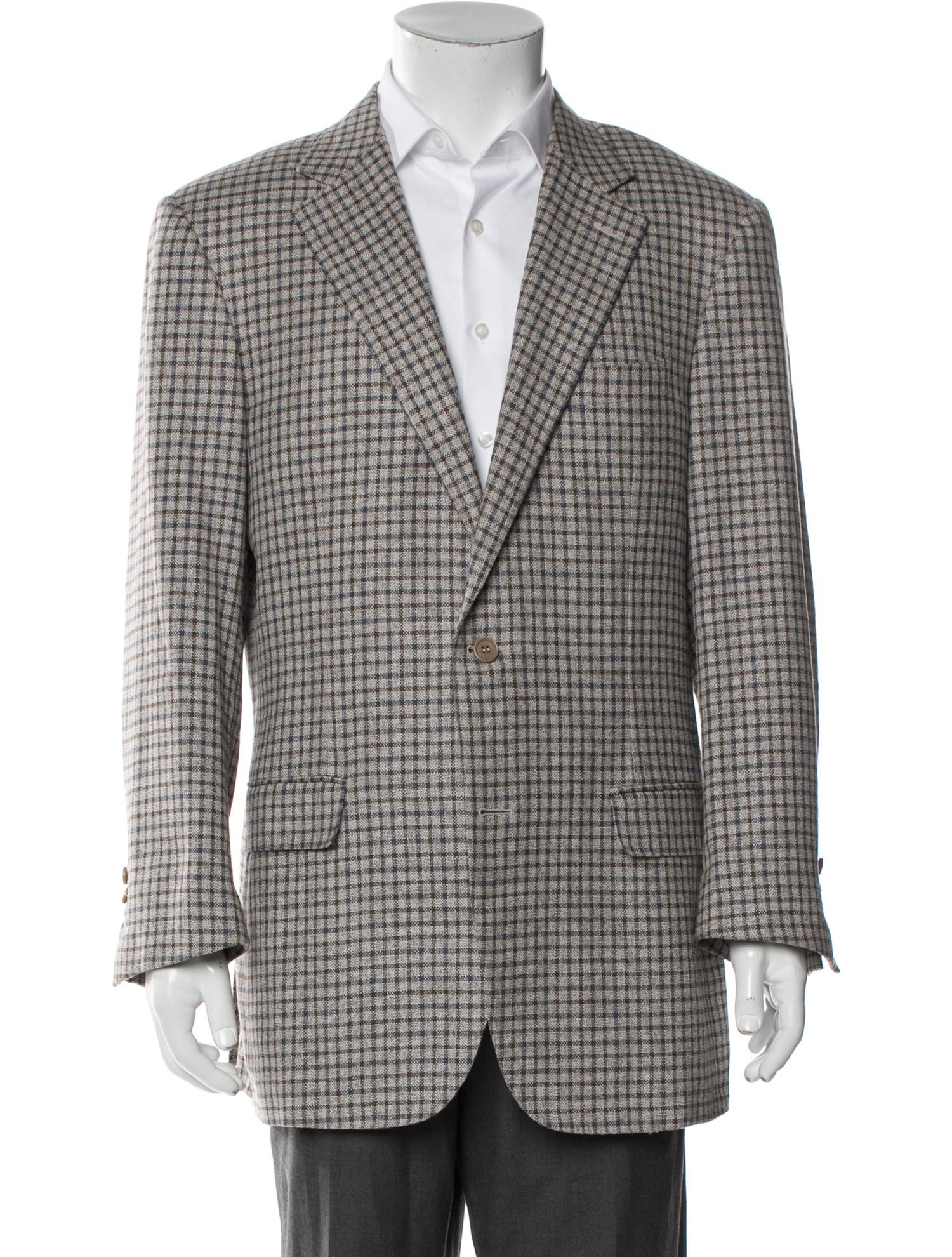 Canali Wool Plaid Print Peacoat