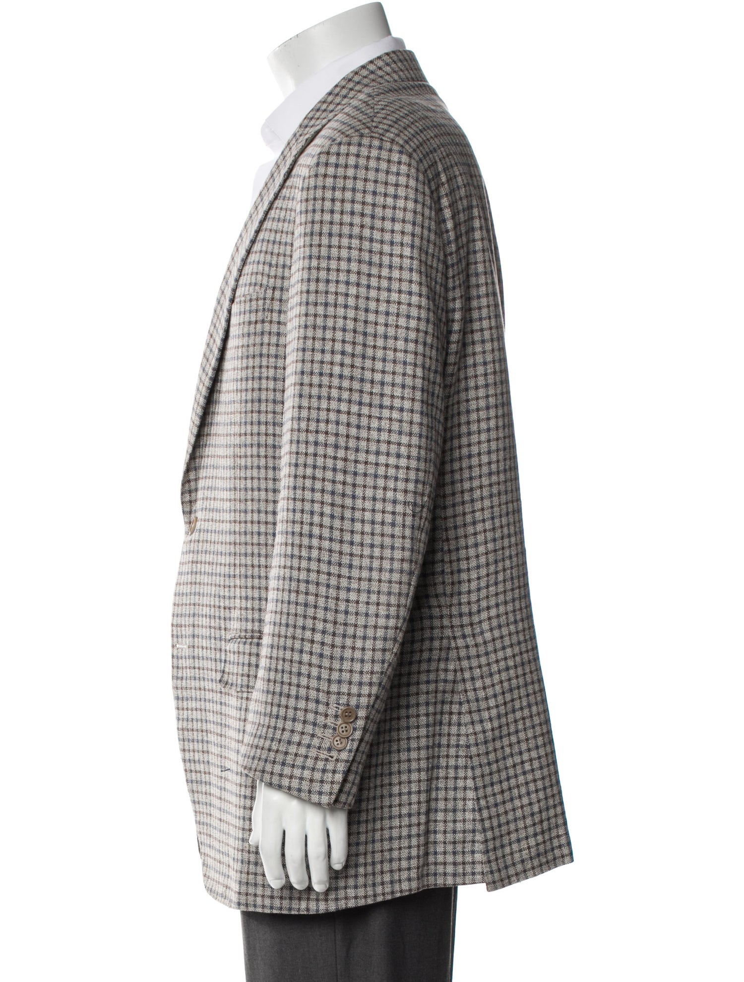 Canali Wool Plaid Print Peacoat