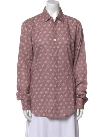 Canali Printed Long Sleeve Button-Up Top