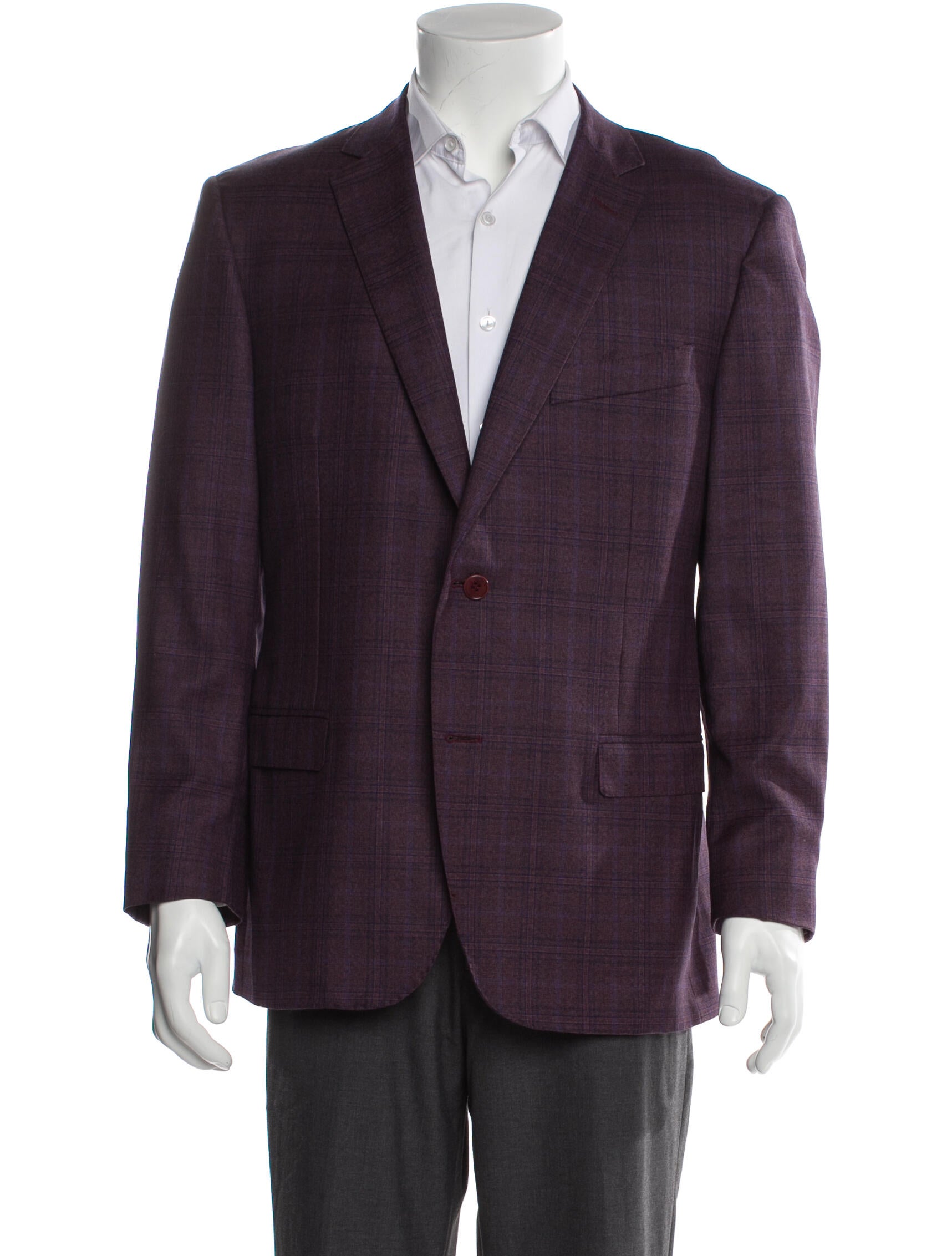 Canali Wool Plaid Print Blazer