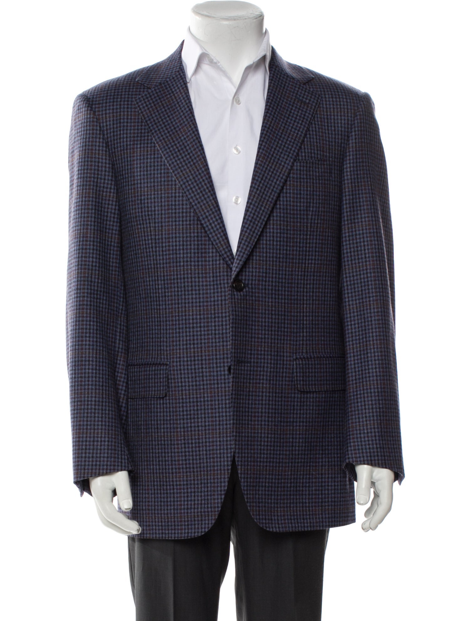 Canali Wool Plaid Print Peacoat
