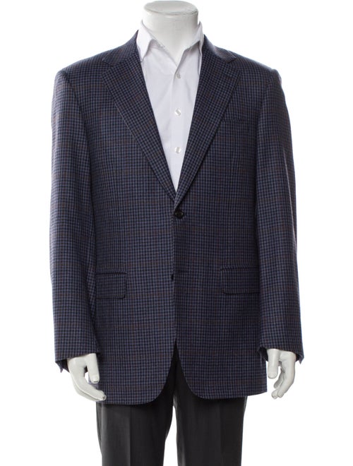 Canali Wool Plaid Print Peacoat