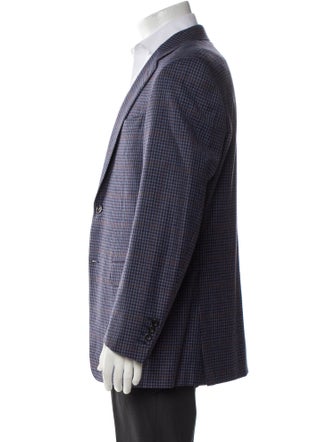 Canali Wool Plaid Print Peacoat