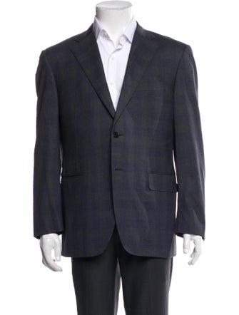 Canali Wool Plaid Print Utility Jacket
