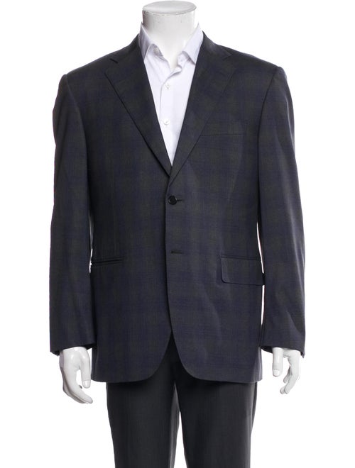 Canali Wool Plaid Print Utility Jacket